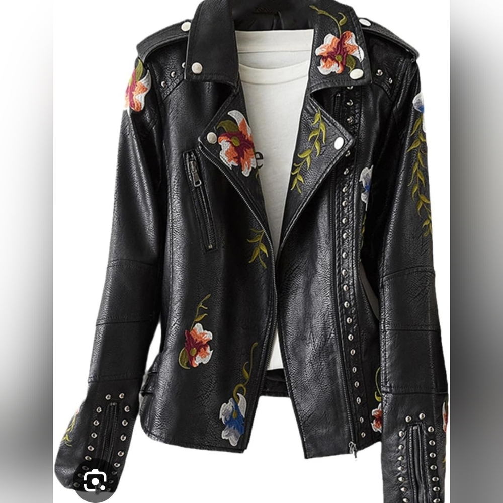 NWOT Black Jacket with Floral Embroidery And Beads Beautiful